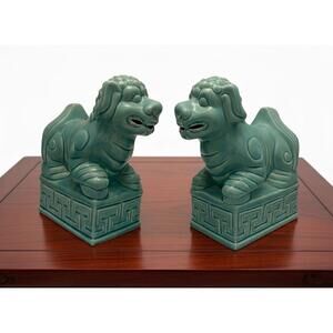 Magical pair of Exquisite Turquoise Ceramic Foo Dogs | Feng Shui Guardian Lions